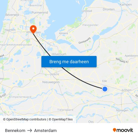 Bennekom to Amsterdam map