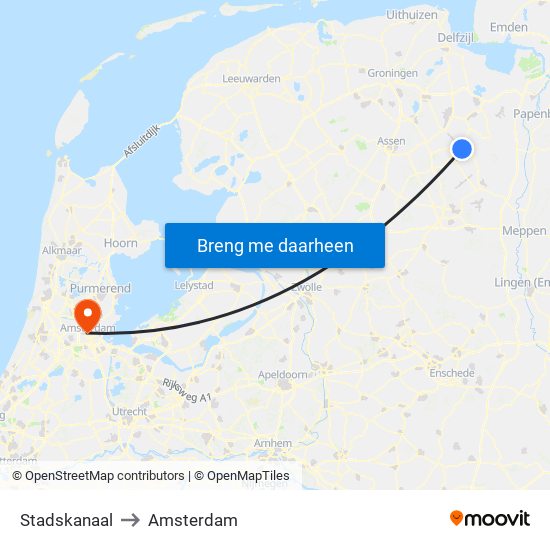 Stadskanaal to Amsterdam map