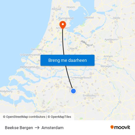 Beekse Bergen to Amsterdam map
