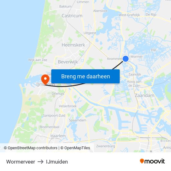 Wormerveer to IJmuiden map