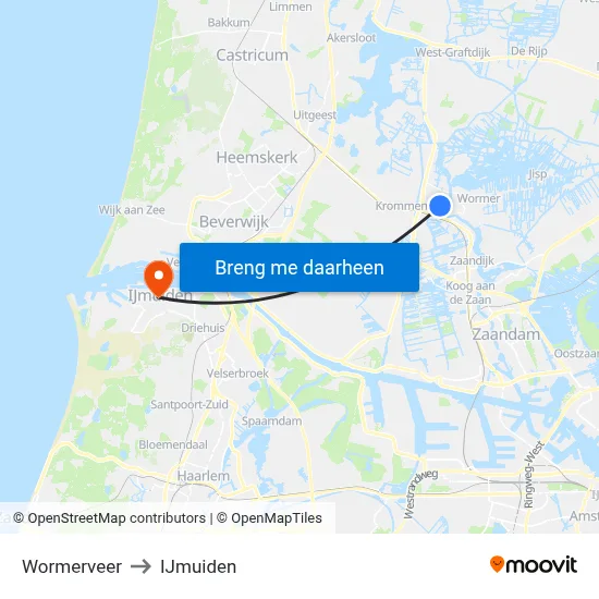Wormerveer to IJmuiden map