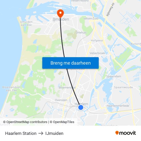 Haarlem Station to IJmuiden map