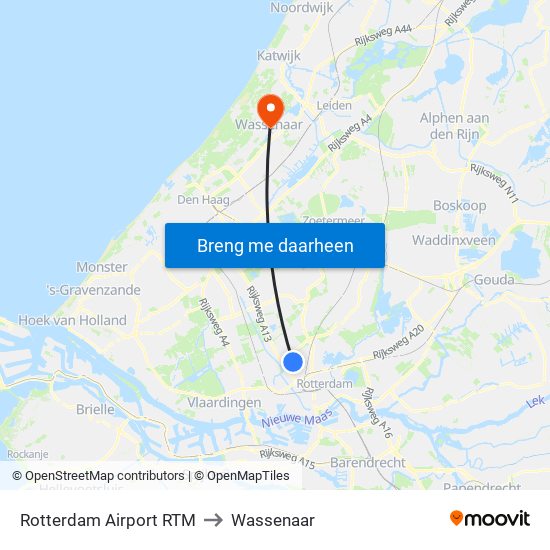 Rotterdam Airport RTM to Wassenaar map