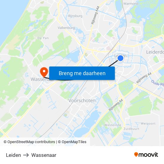 Leiden to Wassenaar map