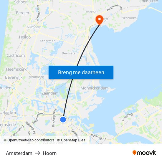 Amsterdam to Hoorn map