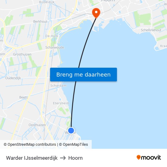 Warder IJsselmeerdijk to Hoorn map