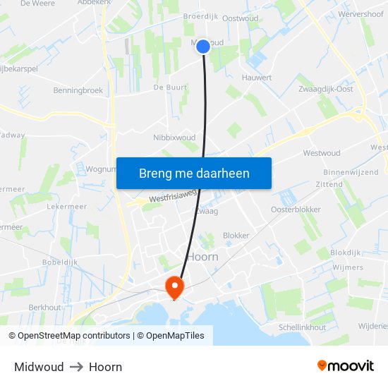 Midwoud to Hoorn map
