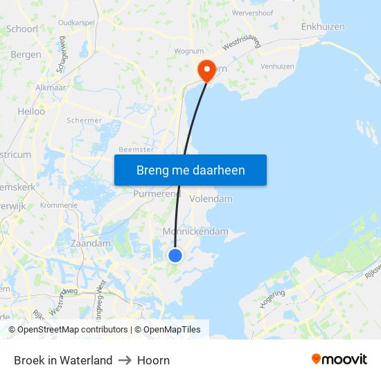 Broek in Waterland to Hoorn map