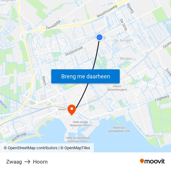 Zwaag to Hoorn map