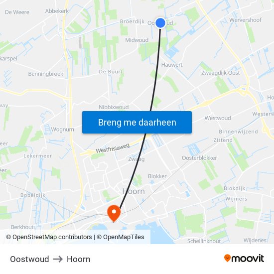 Oostwoud to Hoorn map