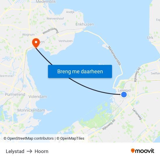 Lelystad to Hoorn map