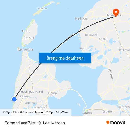 Egmond aan Zee to Leeuwarden map