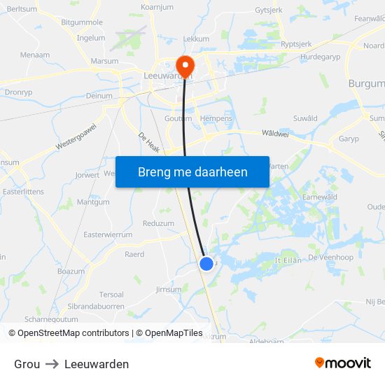 Grou to Leeuwarden map