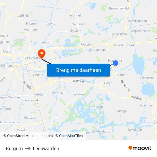 Burgum to Leeuwarden map