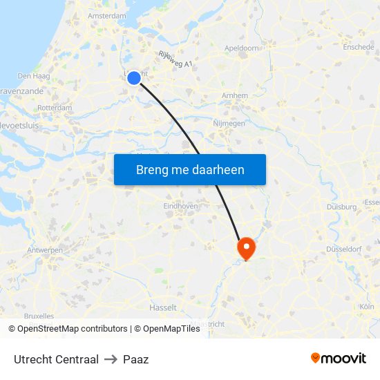 Utrecht Centraal to Paaz map