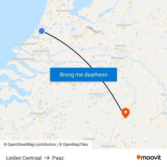 Leiden Centraal to Paaz map