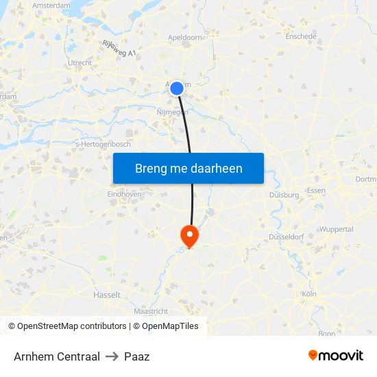 Arnhem Centraal to Paaz map