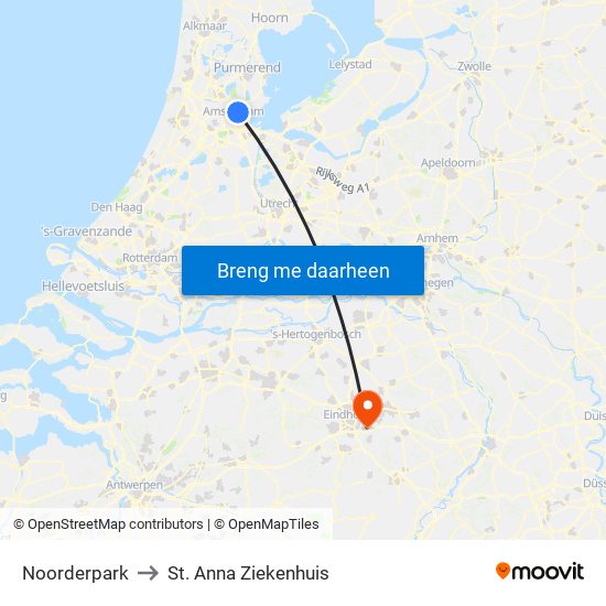 Noorderpark to St. Anna Ziekenhuis map