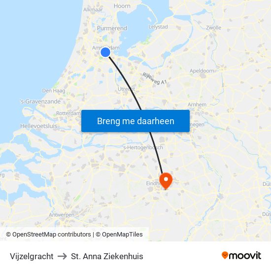 Vijzelgracht to St. Anna Ziekenhuis map