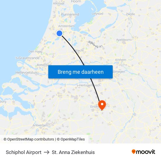 Schiphol Airport to St. Anna Ziekenhuis map