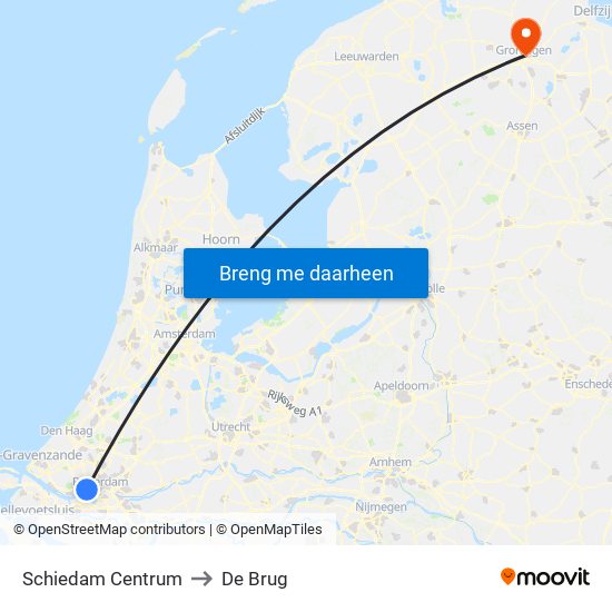Schiedam Centrum to De Brug map