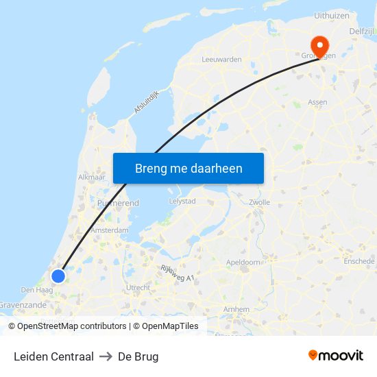 Leiden Centraal to De Brug map