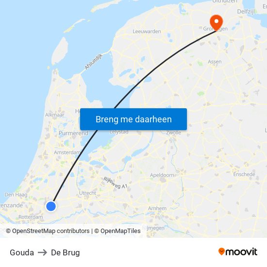 Gouda to De Brug map