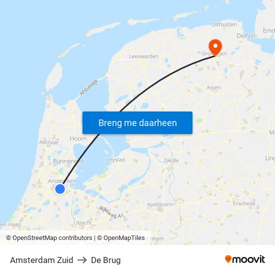 Amsterdam Zuid to De Brug map