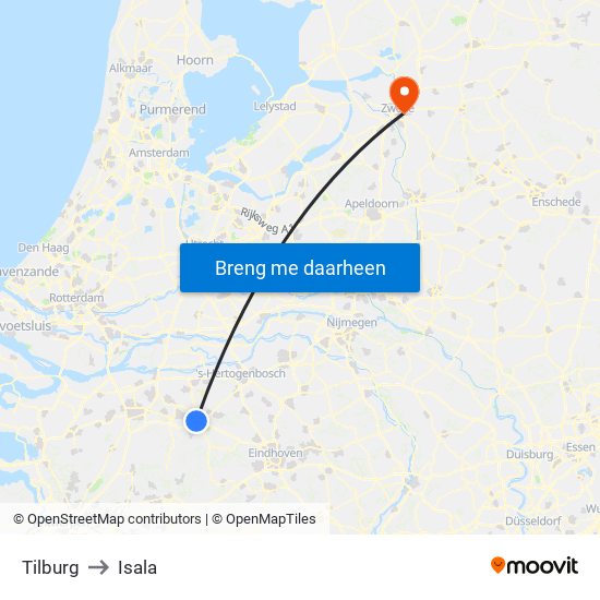 Tilburg to Isala map