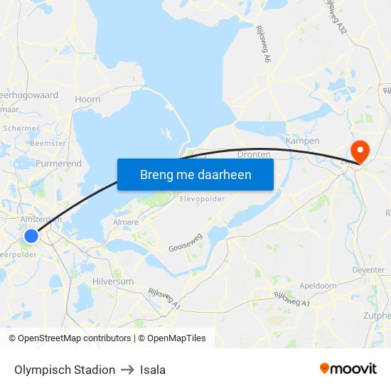 Olympisch Stadion to Isala map