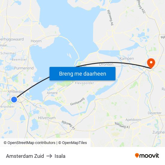 Amsterdam Zuid to Isala map