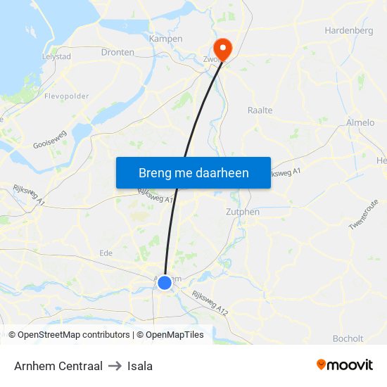 Arnhem Centraal to Isala map