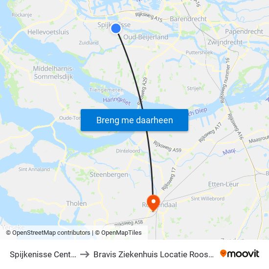Spijkenisse Centrum to Bravis Ziekenhuis Locatie Roosendaal map