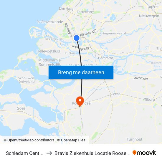 Schiedam Centrum to Bravis Ziekenhuis Locatie Roosendaal map