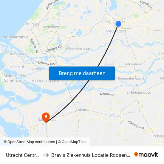 Utrecht Centraal to Bravis Ziekenhuis Locatie Roosendaal map