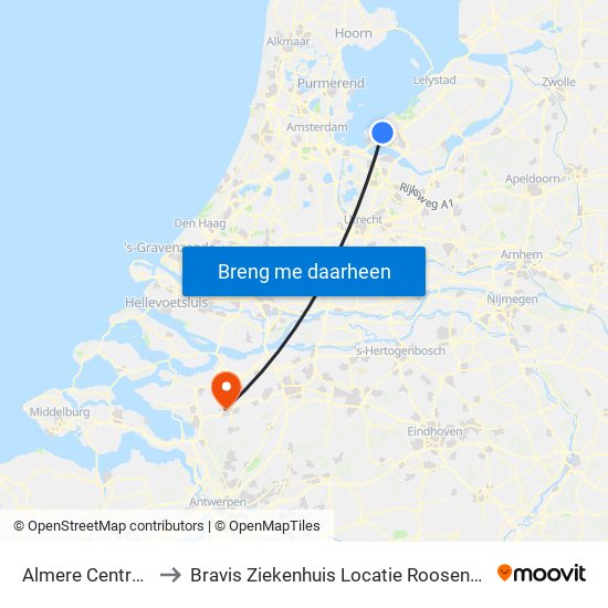 Almere Centrum to Bravis Ziekenhuis Locatie Roosendaal map