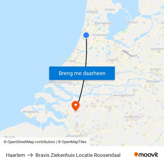 Haarlem to Bravis Ziekenhuis Locatie Roosendaal map