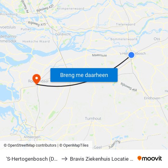 'S-Hertogenbosch (Den Bosch) to Bravis Ziekenhuis Locatie Roosendaal map