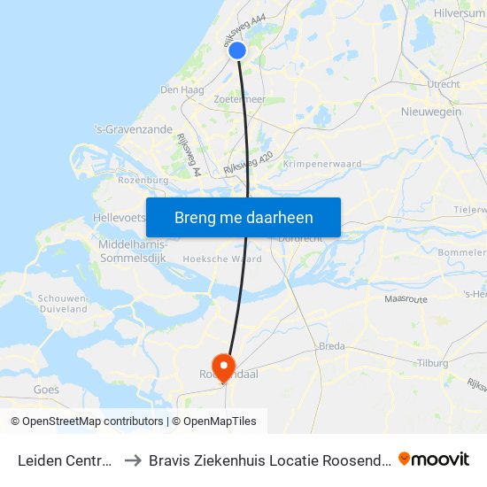 Leiden Centraal to Bravis Ziekenhuis Locatie Roosendaal map