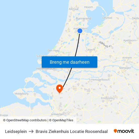 Leidseplein to Bravis Ziekenhuis Locatie Roosendaal map