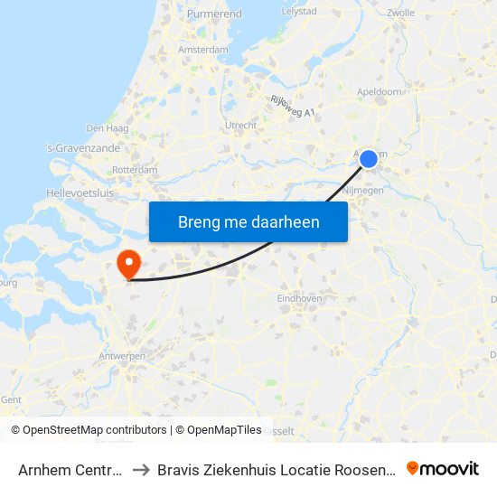 Arnhem Centraal to Bravis Ziekenhuis Locatie Roosendaal map