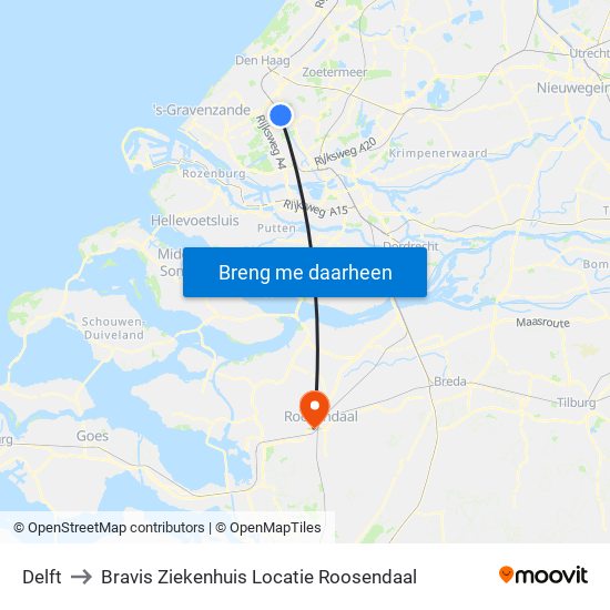 Delft to Bravis Ziekenhuis Locatie Roosendaal map