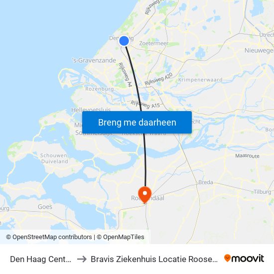 Den Haag Centraal to Bravis Ziekenhuis Locatie Roosendaal map
