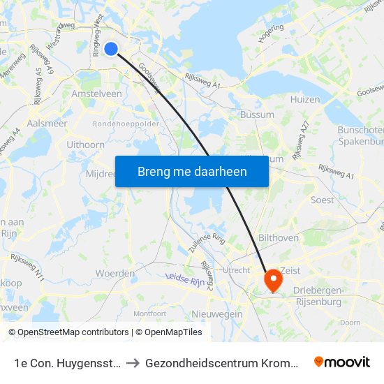 1e Con. Huygensstraat to Gezondheidscentrum Kromme Rijn map