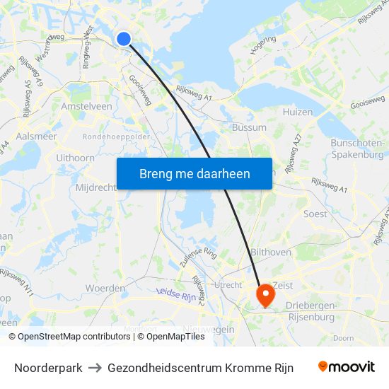 Noorderpark to Gezondheidscentrum Kromme Rijn map