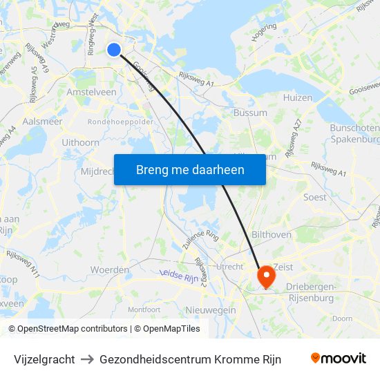 Vijzelgracht to Gezondheidscentrum Kromme Rijn map