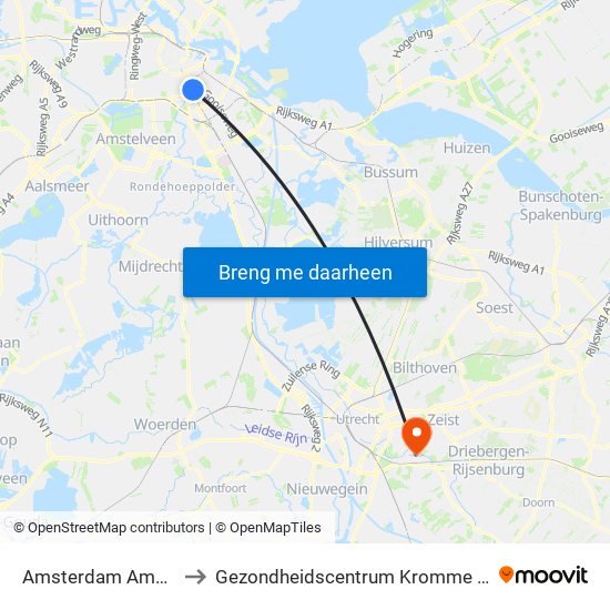 Amsterdam Amstel to Gezondheidscentrum Kromme Rijn map