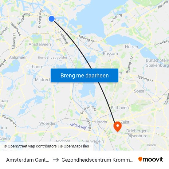 Amsterdam Centraal to Gezondheidscentrum Kromme Rijn map