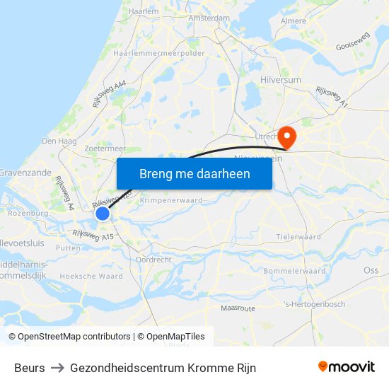 Beurs to Gezondheidscentrum Kromme Rijn map