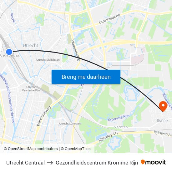 Utrecht Centraal to Gezondheidscentrum Kromme Rijn map